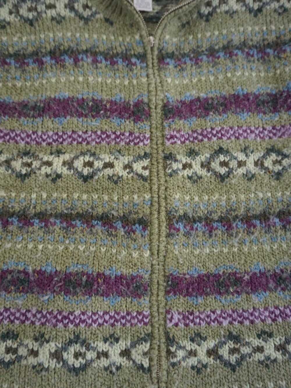 Vintage Studio Works Green Fair Isle Knit Zip Cardigan Nordic Pattern Petite PM - Picture 6 of 10